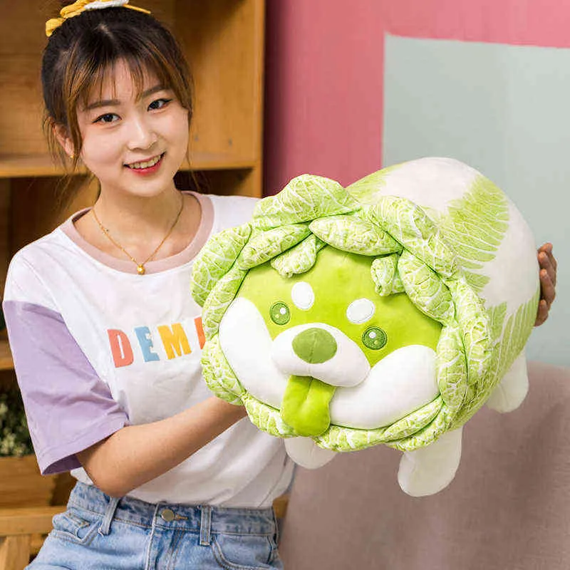 1PC 4555CM Kawaii Nese Cabbage Shiba Inu Feelble Dog Plush Toys Duża poduszka przytulna dekoracje pokoju dla dzieci Prezenty J220729