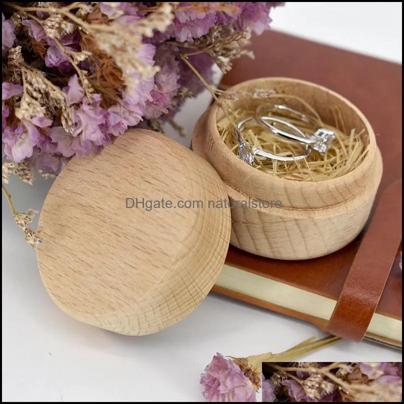 Small Round Wooden Storage Boxes Ring Box Vintage decorative Natural Craft Jewelry box Case Wedding Accessories