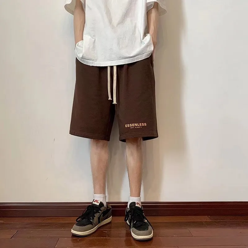 New Summer Men Brown Shorts Japanese Style Running Sport Shorts for Men Casual Summer Elastic Waist Solid Shorts Print Clothing 0615
