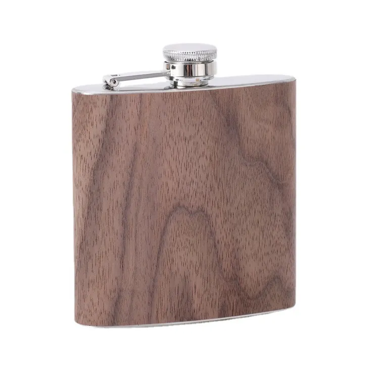 6 oz de poche portable en acier inoxydable flacon flacon en bois motif de grain de grain whisky whisker pot buteur