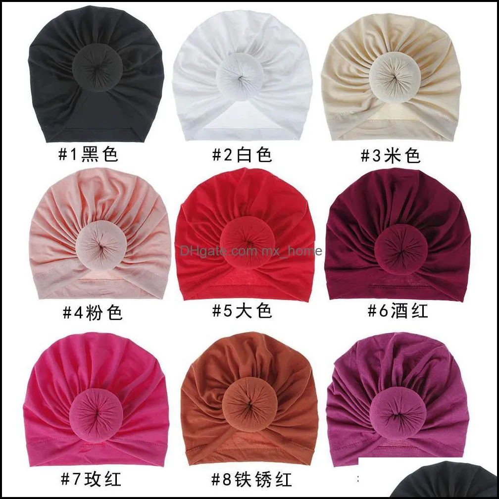 18 colors children accessories newborn toddler kids baby boy girl turban cotton beanie hat winter warm soft cap solid knot soft wrap