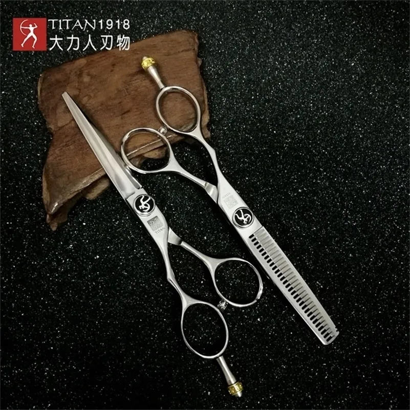 Titan Hair Kit Shears Barber Professional 5.5.6.0Inch vänsterhänt Set av sax 220317