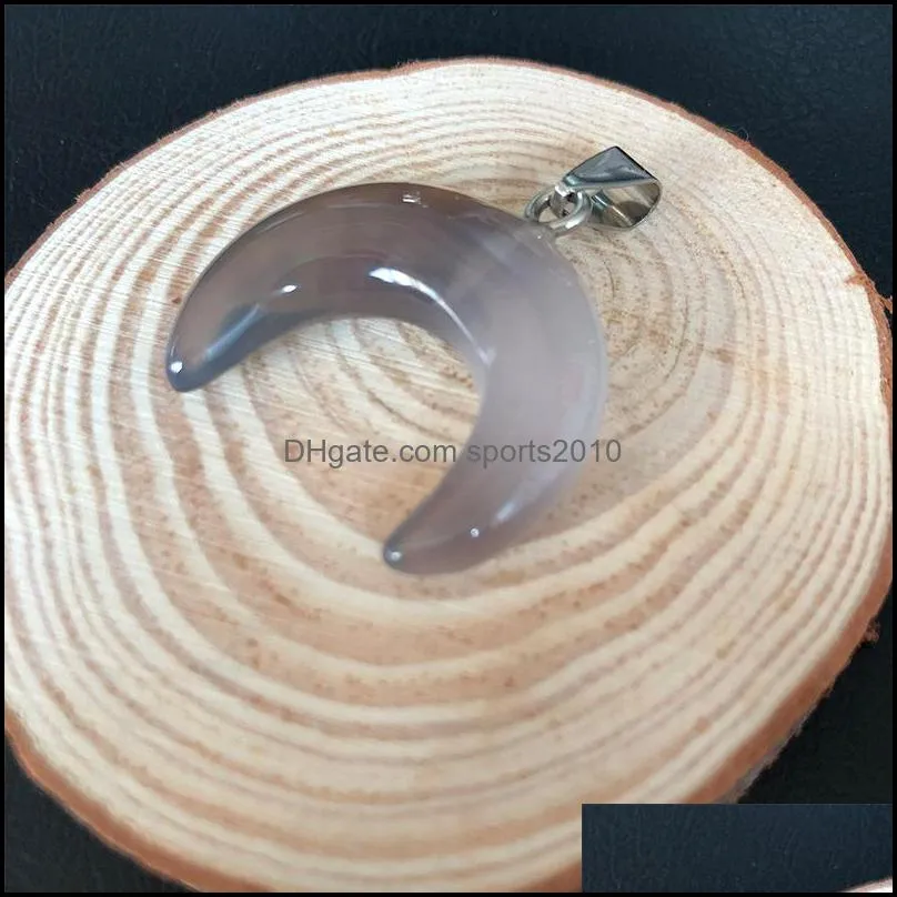 30mm natural stone crystal charms pendants ox horn crescent shape copper edging for necklace jewelry making diy gift women sports2010