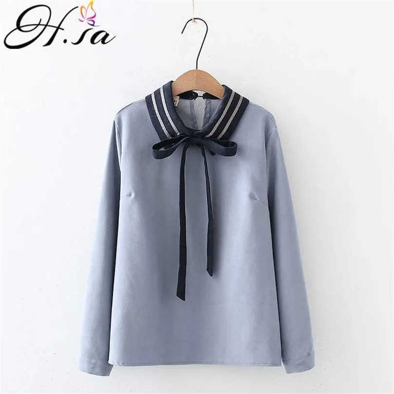 HSA Spring Women Blouse Elegant Office Shirt Bow Tie Neck Long Sleeve Casual Shirt Top Thick Fleeced Blusa Lady Tops Blouse 210716