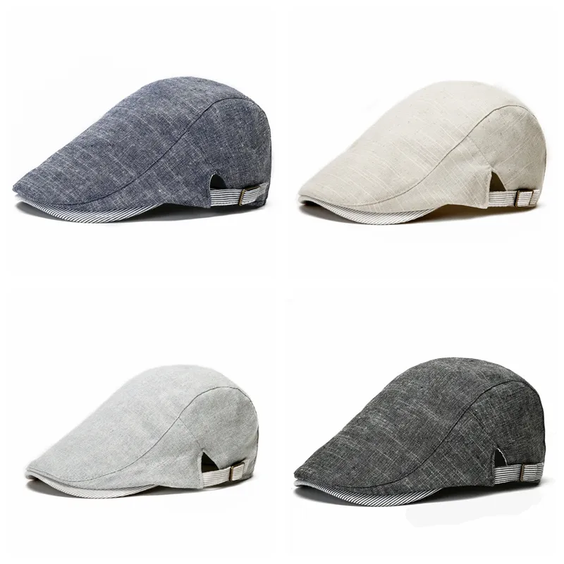 Bérets pour hommes Béret en coton et lin britannique Automne Casquette plate Boina Respirant Simple Casual Barett Forward Hat Polyvalent Newsboy Chapeaux B8039