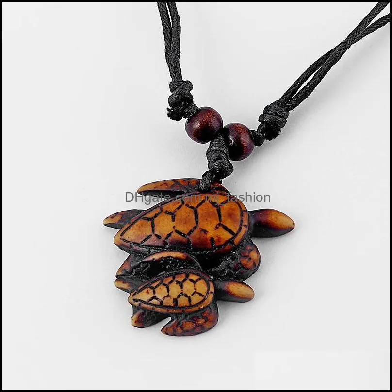 Custom Necklace Mixed Styles Faux Yak Bone Ethnic Tribal Brown Sea Turtle Surfer Pendants Necklace Black Wax Cotton Cord