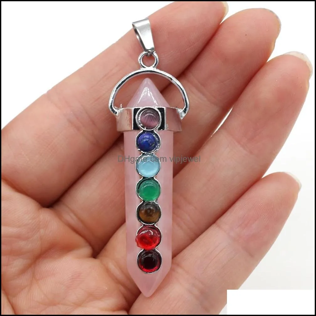 hexagonal prism chakra reiki healing pendulums charms natural stones pendant amulet crystal hexagonal for men women necklace jewelry