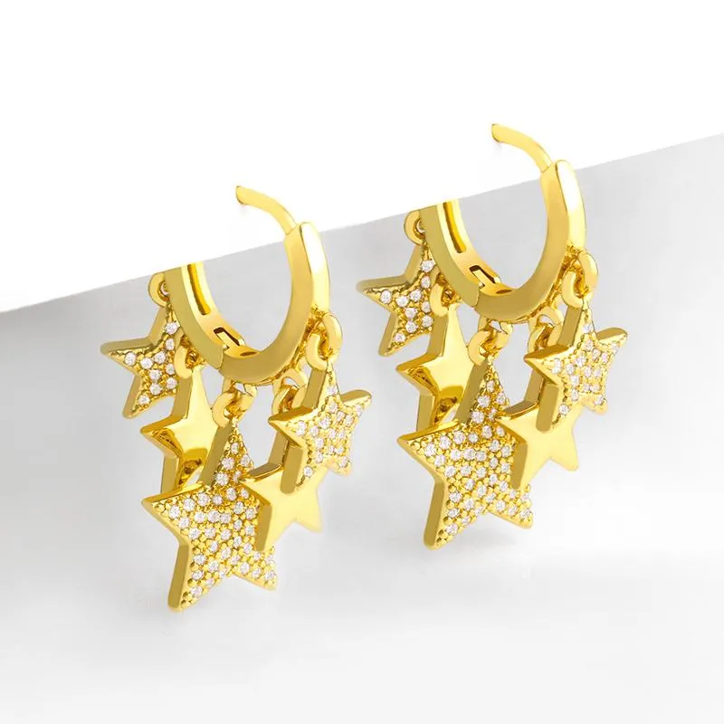 Dangle Chandelier Gold Vermeil Star Charms أقراط للنساء CZ Micro Pave Huggies إسقاط هدايا مجوهرات الزركونيا مكعب ERSW58DANGLE