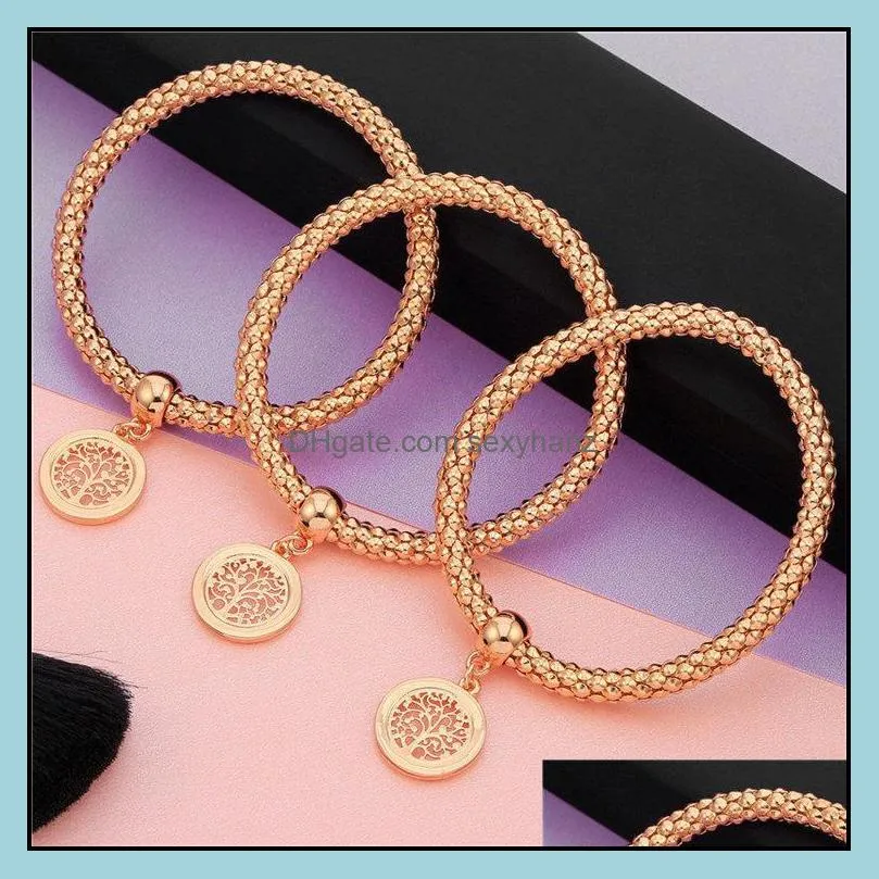 Charm Bracelets 3pcs Tree Of Life Rose Gold Colors Popcorn Chain Pendant Bracelet Fashion Jewelry For Women Girl Party Gifts