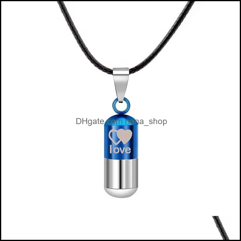 Stainless steel Urn cremation ashes necklace For Women Men family Heart Save Love open Locket Leather chain Couple Fashion Jewelry