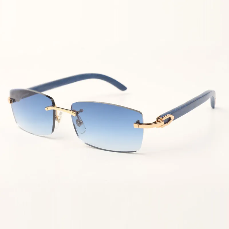 Randlose Sonnenbrille 3524012 mit blauen Holzstäben und 56 mm Gläsern für Unisex