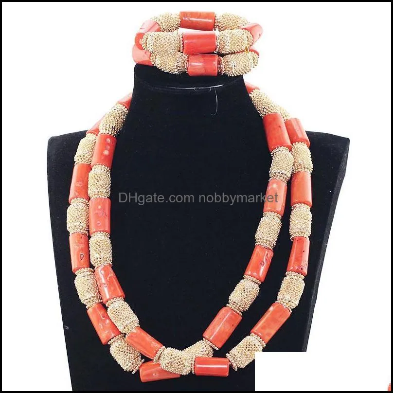 Earrings & Necklace Dubai Wedding Coral Jewelry Quality Men Real Bead Set 50 Inches Long Bracelet For Groom ABH555