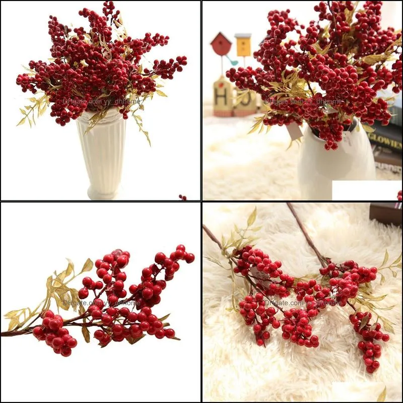 Decorative Flowers & Wreaths 5 Branches Christmas Artificial Red Berry Holly Berries Tree Home Decor For Xmas