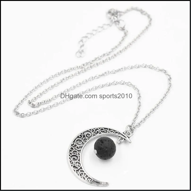 natural black lava stone  oil perfume diffuser necklace moo sun choker minimalist aromatherapy pendant jewelr sports2010