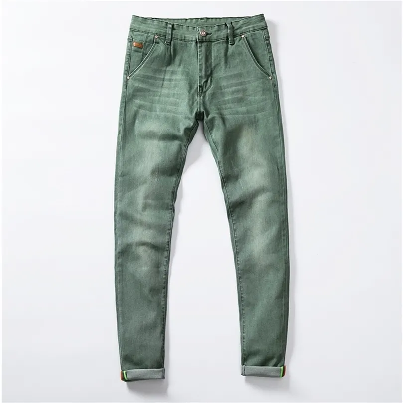 ly Fashion Men Jeans Slim Fit Elastic Pencil Pants Khaki Blue Green Color Cotton Brand Classical Jeans Men Skinny Jeans 201128