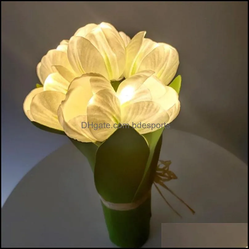 Decorative Flowers & Wreaths Simulation Tulip Flower LED Bouquet Glowing Warm Light Lamp Artificial For Wedding Party Decoration