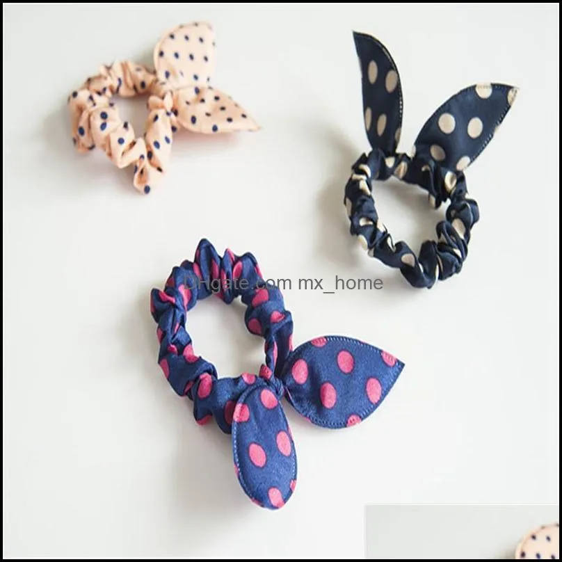 Children hair bands cute bunny rabbit ear elastic floral dot hair accessories scrunchy candy color headdress