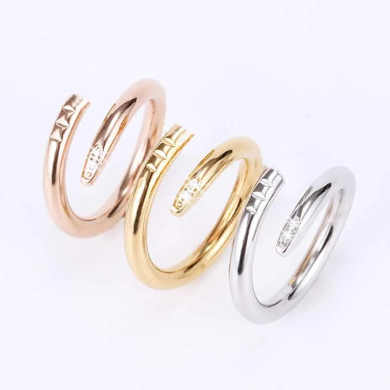 Women Designer Nail Ring Titanium Steel Midi Rings Silver Gold-Plated set with cz diamonds Luxury Jewelry269m