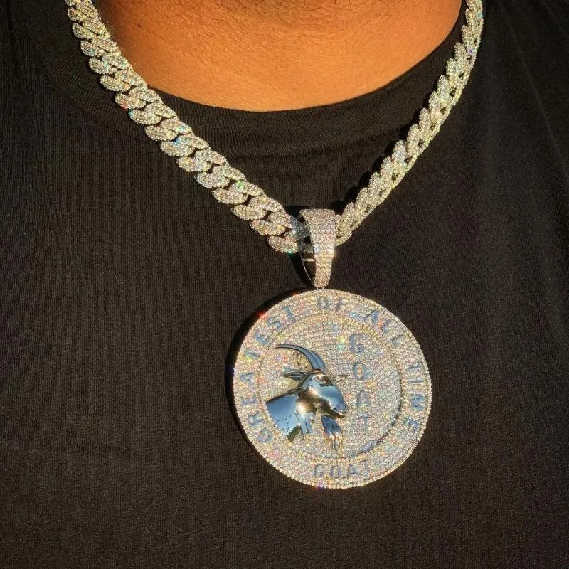 Kettingen Bling Iced Out Full Diamond Rock Punk Sieraden Micro Verharde Grote Zware Cubaanse Ketting Hip Hop Mannen Geit Vorm Ronde Hanger KettingCh