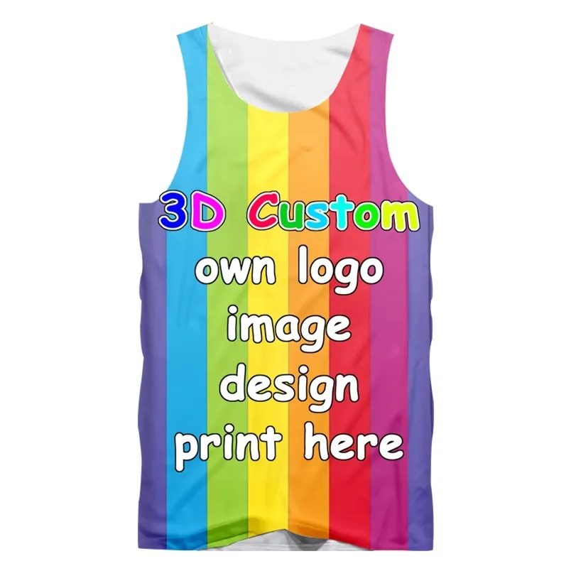 EU US Size Customized Men S TANK TOP DIY Your Own Design Unique 3D Gym Vest Singlets Fitness ärmlösa Tee Shirts Drop 220707