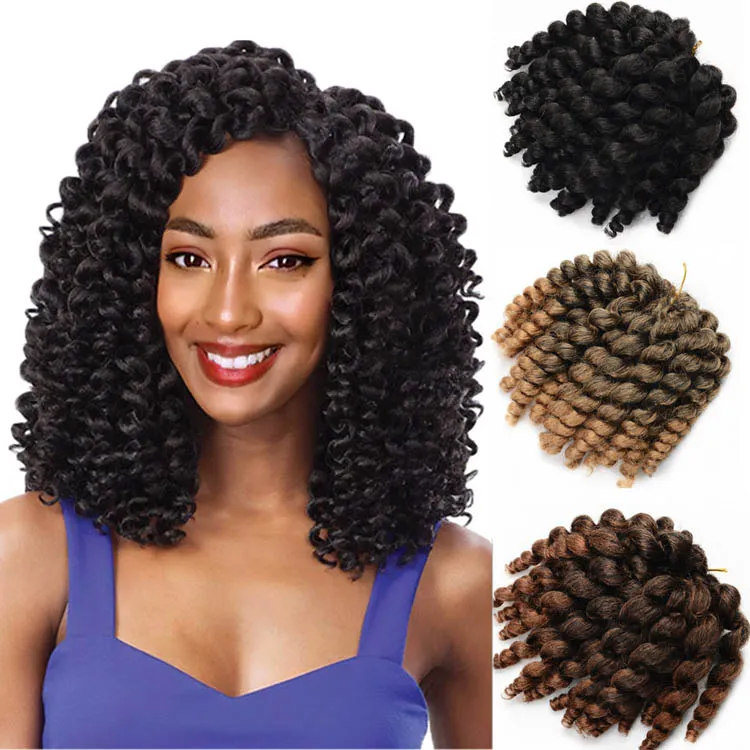 Rimbalzo giamaicano Capelli all'uncinetto Ombre Jumpy Bacchetta Curl Intrecciatura sintetica Ricci Crochet Treccia Twist Estensioni dei capelli 8 pollici Capelli biondi