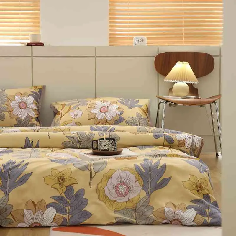 Vierteiliges Set aus Baumwolle, Fadenzahl 60, bedrucktes Bettlaken aus langstapeliger Baumwolle, Bettbezug, leichte Luxusprodukte, Gruppenkauf
