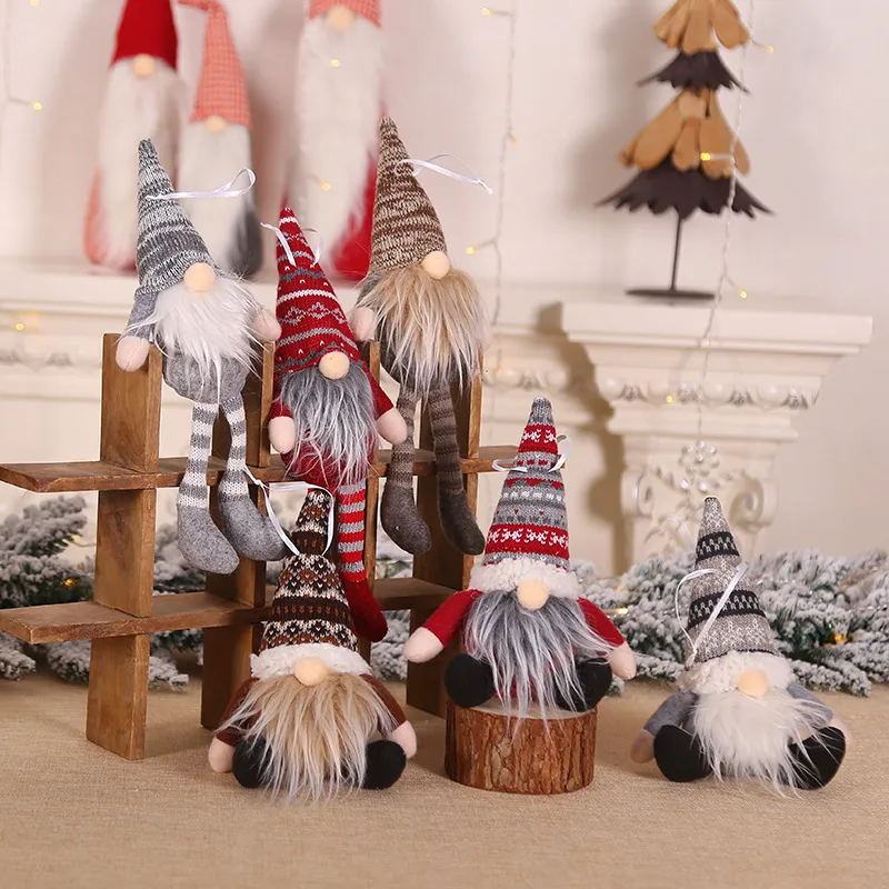 Weihnachten Ornament Gestrickte Plüsch Gnome Puppe Weihnachtsbaum Wand Hängen Anhänger Urlaub Dekor Geschenk FY7440