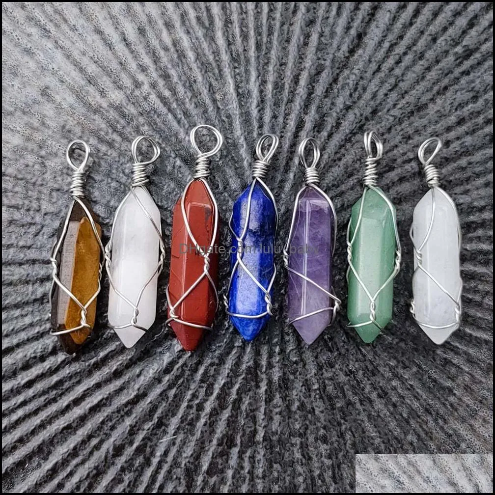 natural stone hexagon prism charms chakra pendants lapis lazuli opal pink quartz rock crystal pendants clear chakras gem stone fit necklace making