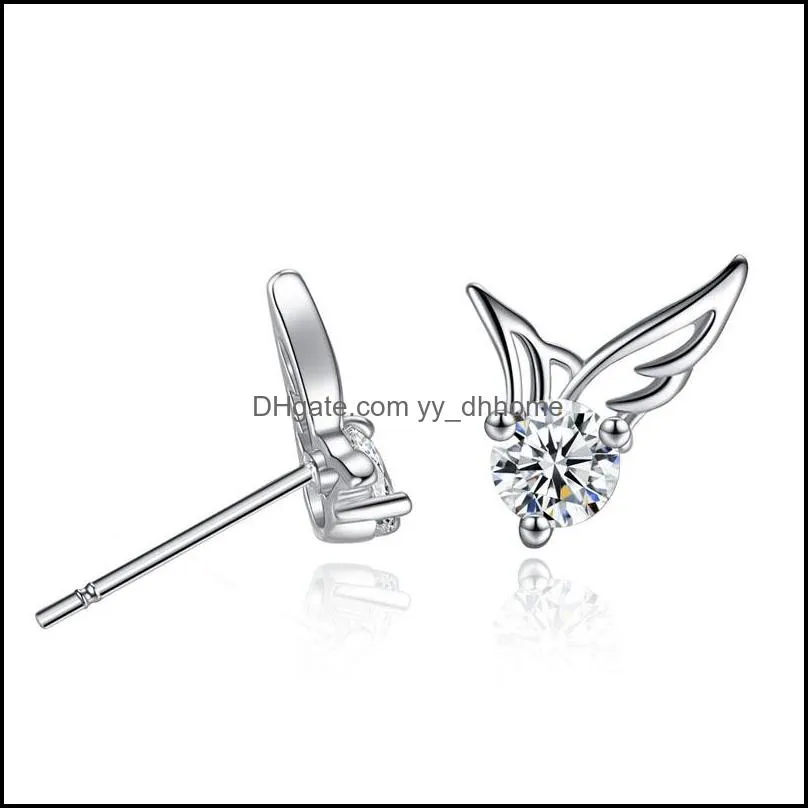 silver stud earrings jewelry hot sale crystal angel wings stud earrings for women girl wedding party fashion jewelry free shipping -
