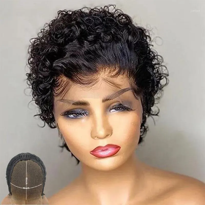 Koronkowe peruki Atina Pixie Cut Wig Natural Color Krótkie Kręcone Bob 4x4 Zamknięcie Pre Skrzydła Bielone Węzły Remy