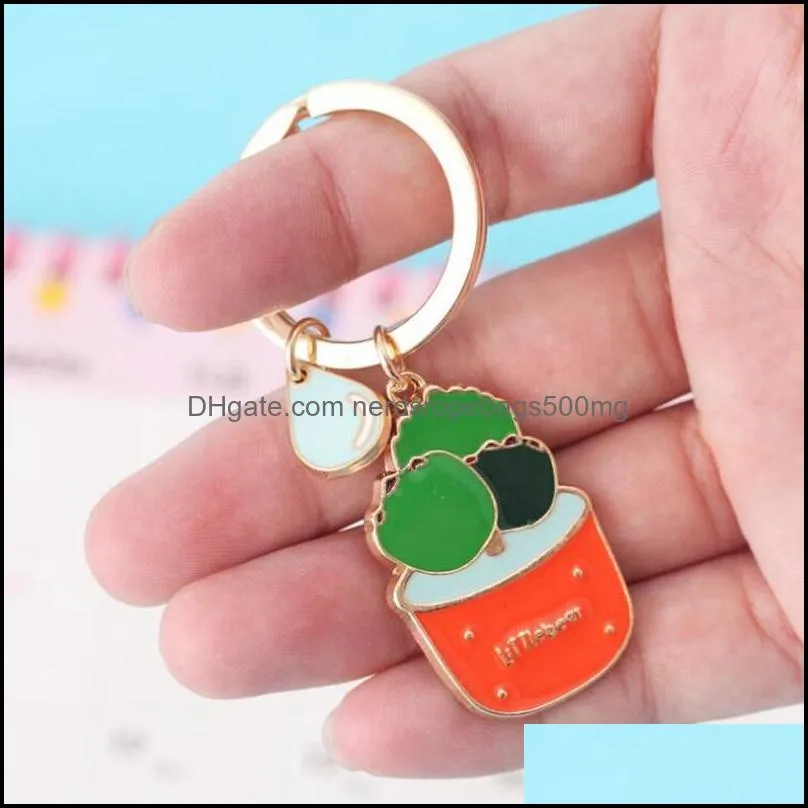 Enamel Cactus keychains women Succulent Potted keychain beach style hat rings creative car key holder cute key finder bag rings 214 S2