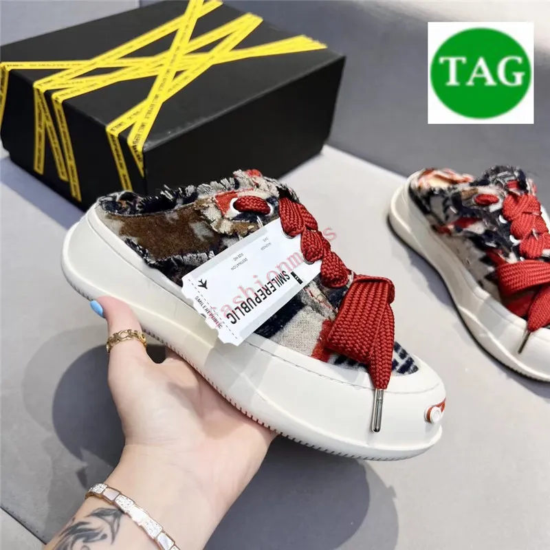 2022 Top smilerepublic men women casual shoes SR Street Chunky Sole Platform Canvas Mule Sneaker split white black yellow vintage mule green cream designer sneakers