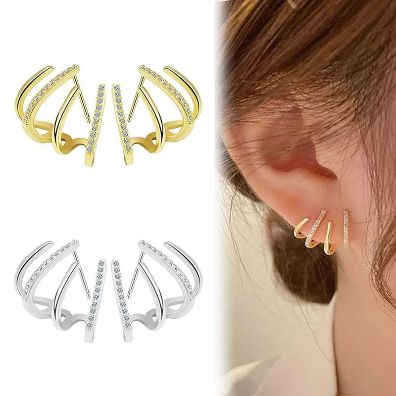 Clip-on & Screw Back Fashion Korean Four Ear Cuff Earrings For Women Silver Color Cuffs Wrap Earring Minimalist Trendy Jewelry GiftClip-on C