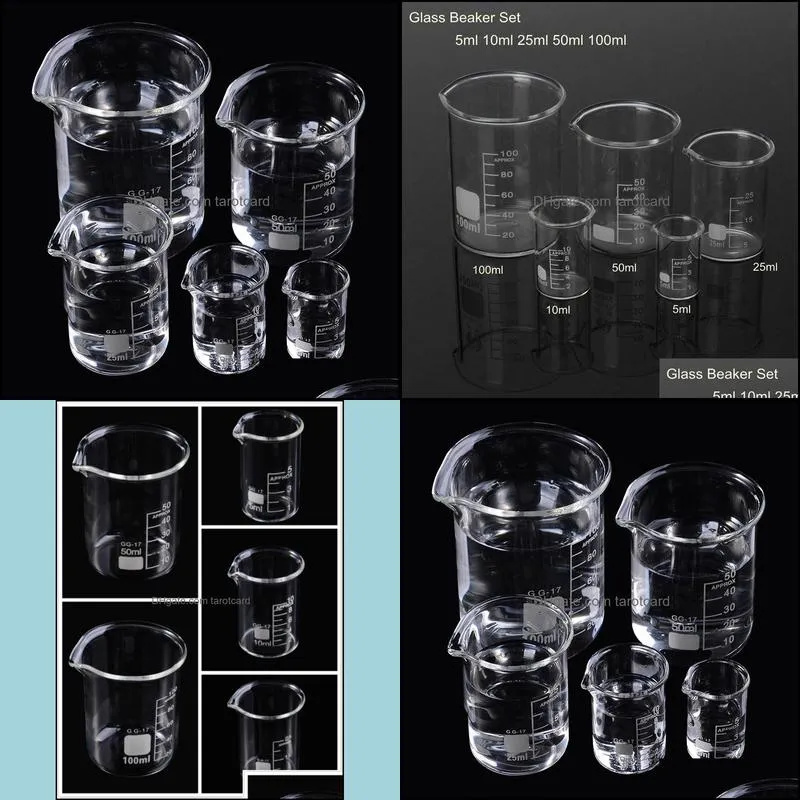 5pcs/set Glass Beaker 5/10/25/50/100ml Laboratory Measuring Cup Glassware For School Study Lab Glass Beaker Set