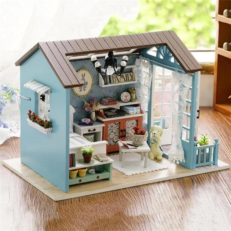 DIY Miniatur Puppenhaus Modell Holzspielzeug Mini Möbel Handgefertigtes Puppenhaus exquisites Haus für Puppen Geschenke Spielzeug für Kinder T200116