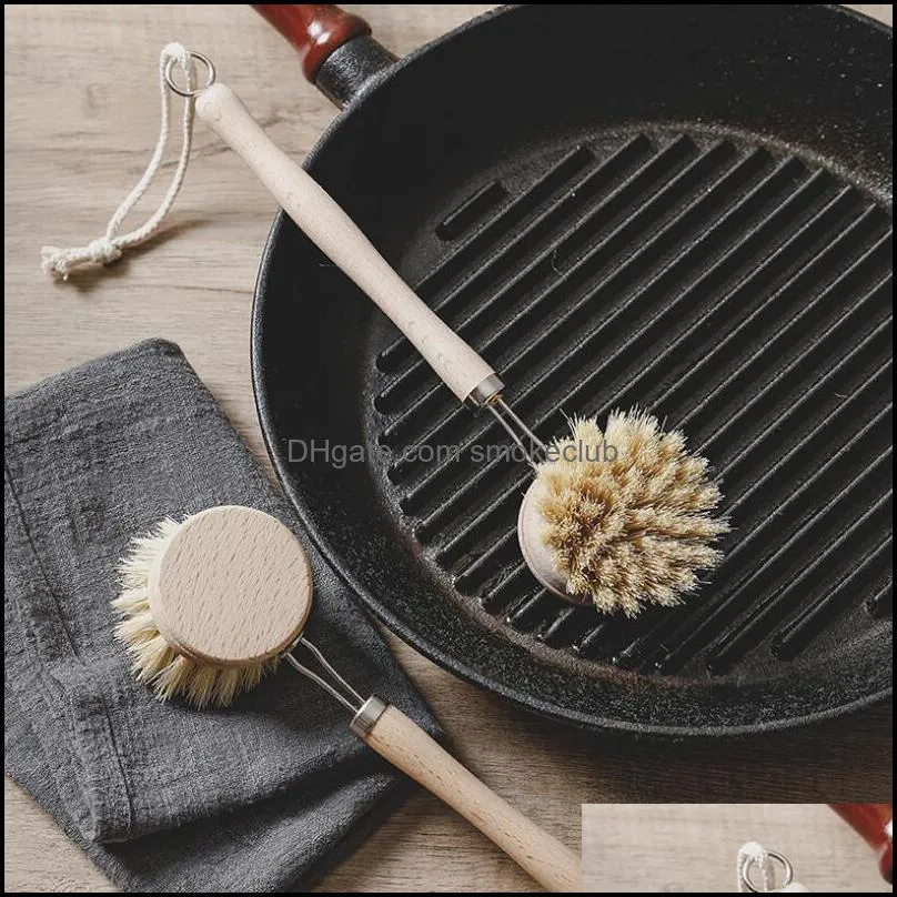 newKitchen Tools Natural Wooden Long Handle Pot Brush Pan Dish Bowl Washing Cleaning Tool EWB5956