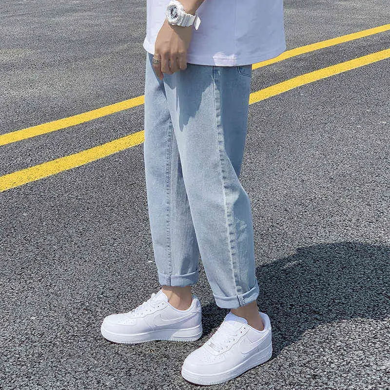 Korean Streetwear Mens Straight Loose Cropped Jeans Blue Denim Denim  Trousers Mens For Casual And Hip Hop Fashion G0104 From Sihuai03, $20.2