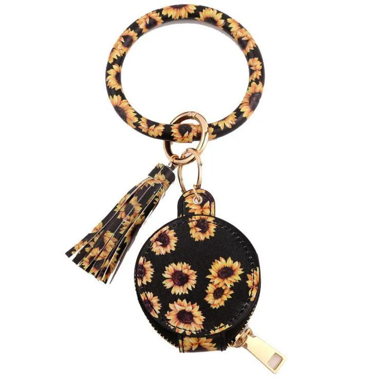 PU Leather Tassels Bracelets Keychain Wristlet Earphone Bag Makeup Bag With Mirror Keyring Bluetooth Headset Storage Box