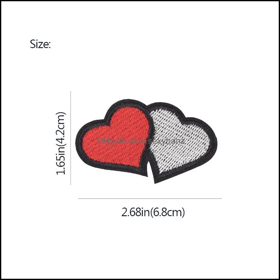 10 pcs embroidered double heart type badge for clothing ironing applique girls sweater stripe sewing embroideredes for
