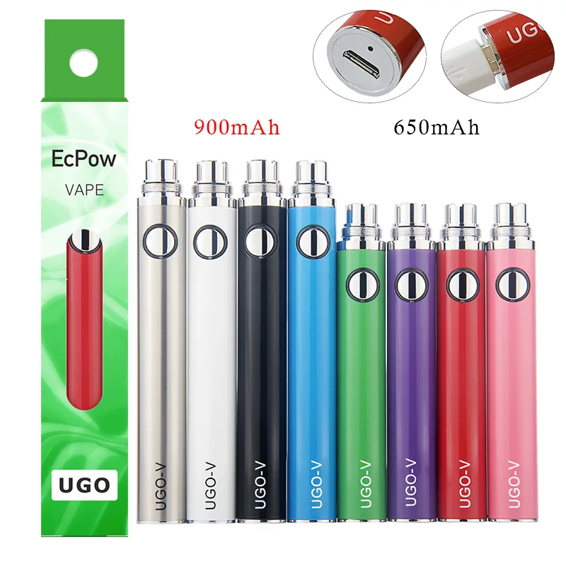 Vape Pen 510 Thread Vaper Battery Bulk UGO V Bottom Charge Ego Micro USB Pass Through eVod 650 900 mAh Batteries rechargeables