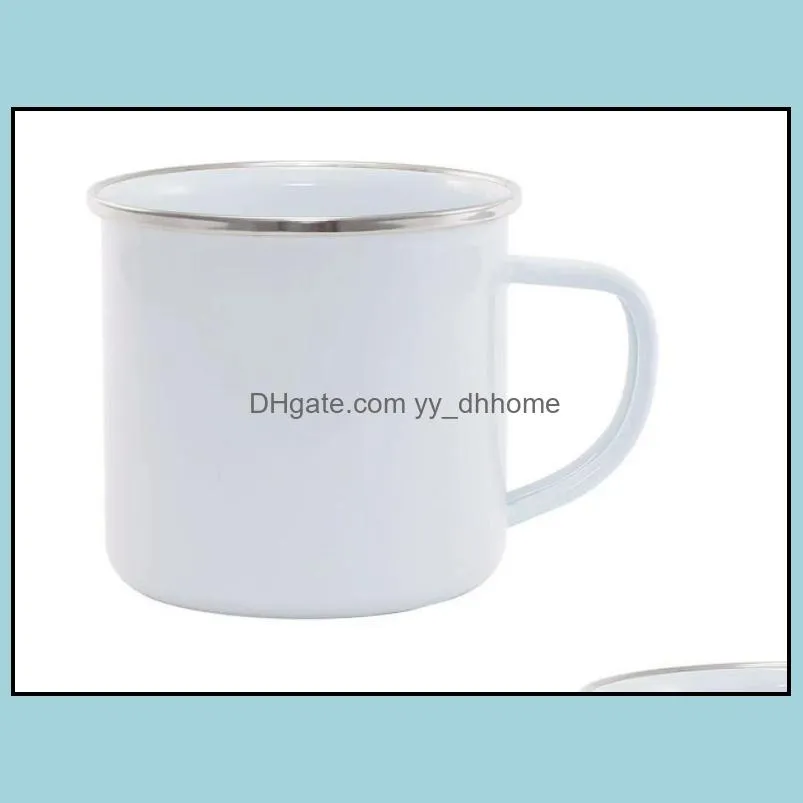 12oz Sublimation enamel mug cup tumbler with handle heat transfer sublimated coffee mugs sublimation blanks drinking cups RRA12909