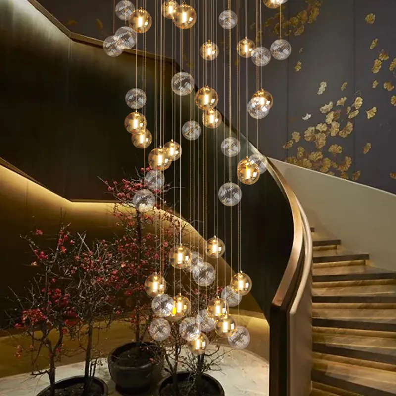 Lampes de lustre LED de conception moderne pour salon salle à manger Loft hôtel Villa hall escalier haut plafond suspension lampe boule de verre G9 lumière