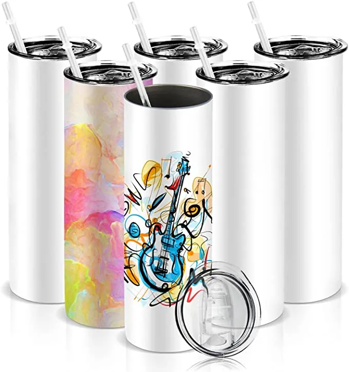 USA STOCK 20oz Gobelets à sublimation droits Tasse à eau insultée en acier inoxydable Tasses à thé à café avec paille et couvercle pour le transfert de chaleur DIY