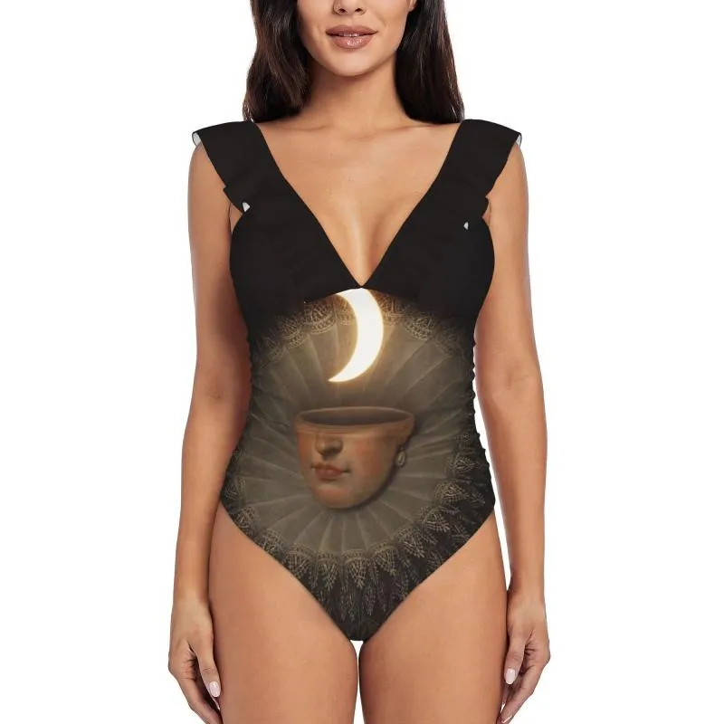 Traje de baño de mujer Sra. Luna con volantes Traje de baño de una pieza Mujeres Sexy Monokini Trajes de baño de playa Lady Royal Vintage Victorian MoonMujeres