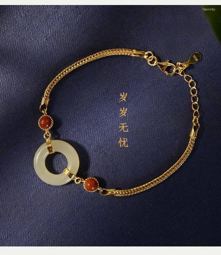 Link Chain D.CLAN Chinese Ancient Costume Bracelet Jewelry Imitation HeTian Jade Lucky Ring Special Design Fawn22