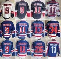 Men Vintage Retro Ice Hockey 9 Adam Graves Jersey 13 Sergei Nemchinov 26 Joe Kocur 34 John Vanbiesbrouck 11 Mark Messier 75th Anniversary