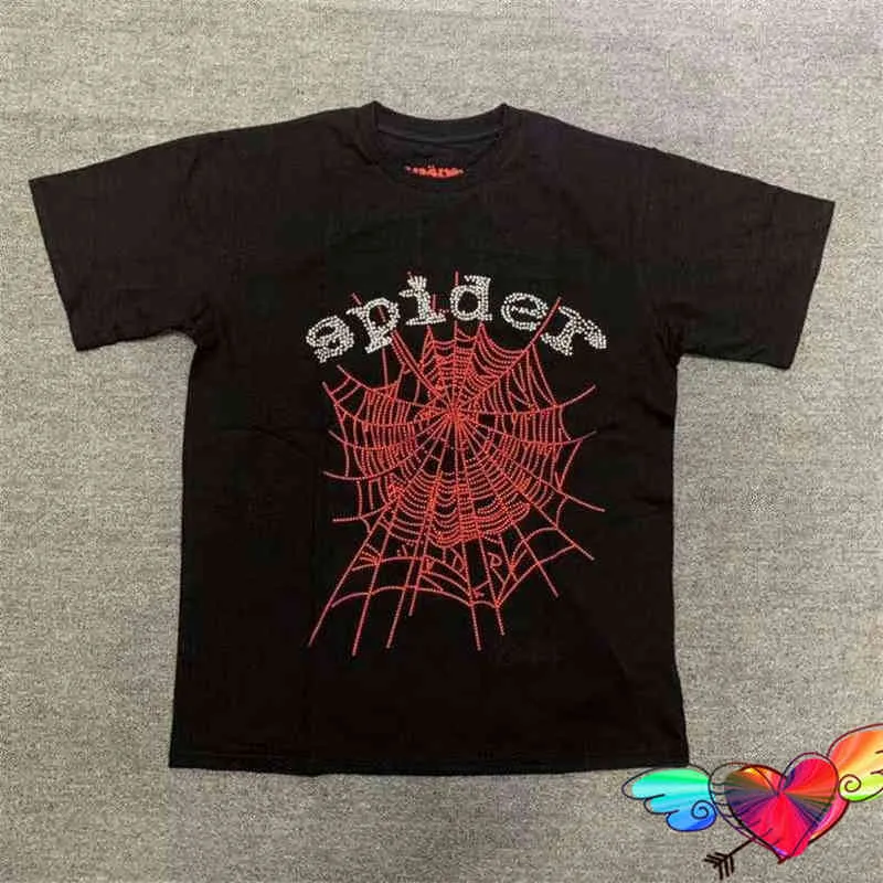 Men's Tshirts Red Web Puff Print Spder Tshirt Men Women Good Quality Spider Tee Black Tops Hip Hop Young Thug Short Sleeve t