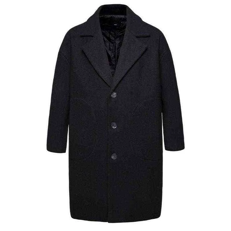 Autunno Inverno Misto Lana Giacca Uomo Monopetto Soprabito Sciolto Lungo Trench Coat Casual Lana Arrivi Uomo T220810