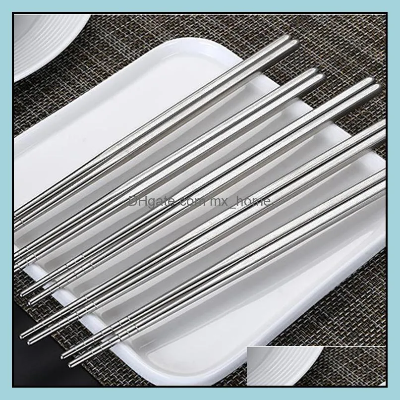 Square Chopsticks Glossy Stainless Steel Non-slip Chopsticks Silver Stainless Steel Dinnerware 150pair 22.5cm Freeshipping DH0203