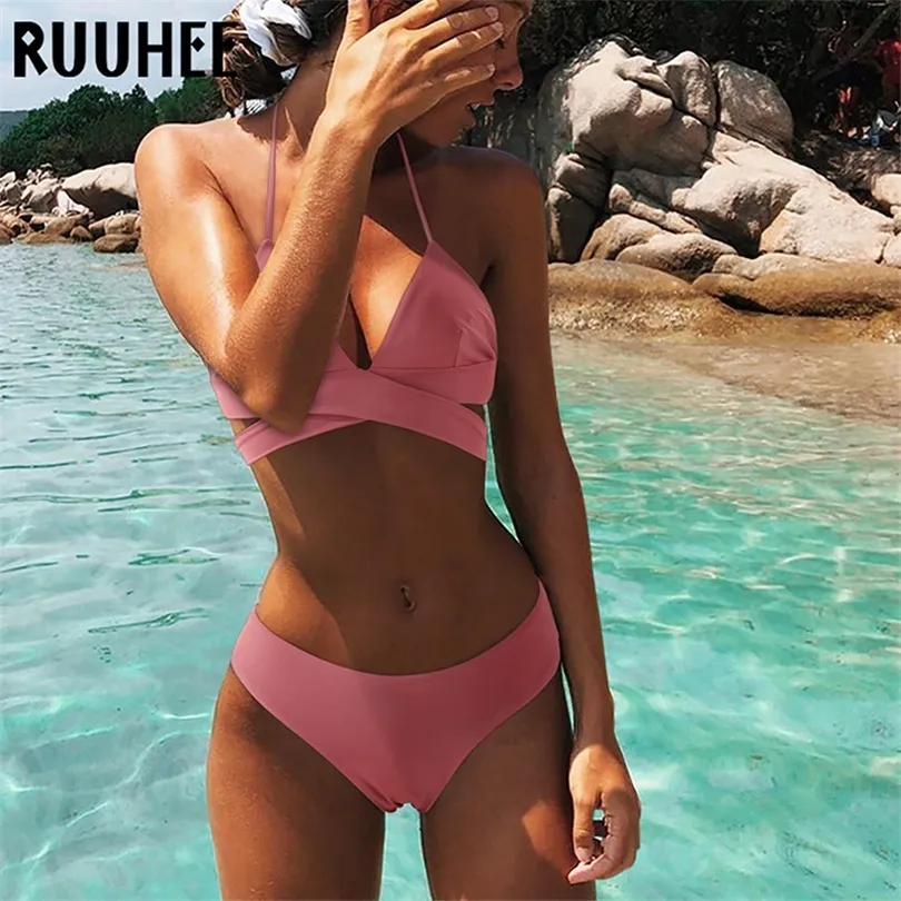 Ruuhee bikini set baddräkt badkläder kvinnor bikini sexig sommarstrand slitage vadderad baddräkt Push Up 2021 Swimming For Women 210305